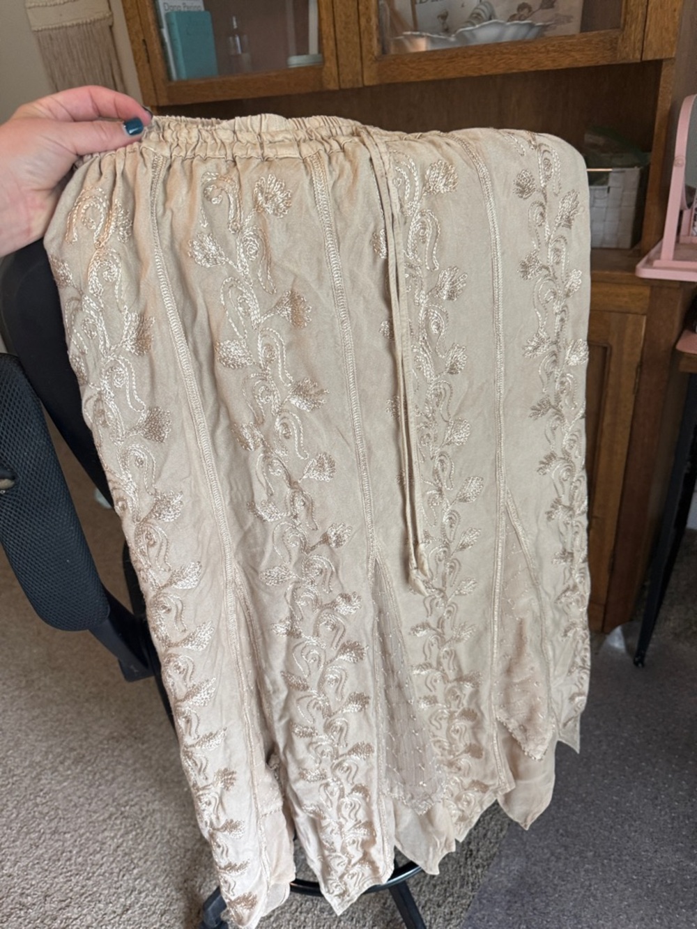 Beige Embroidered Locally Designed Maxi Skirt